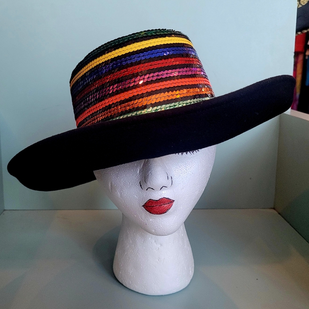 Vintage 80s/90s Whittall & Shon  Fedora. Wool/sequins. Deadstock